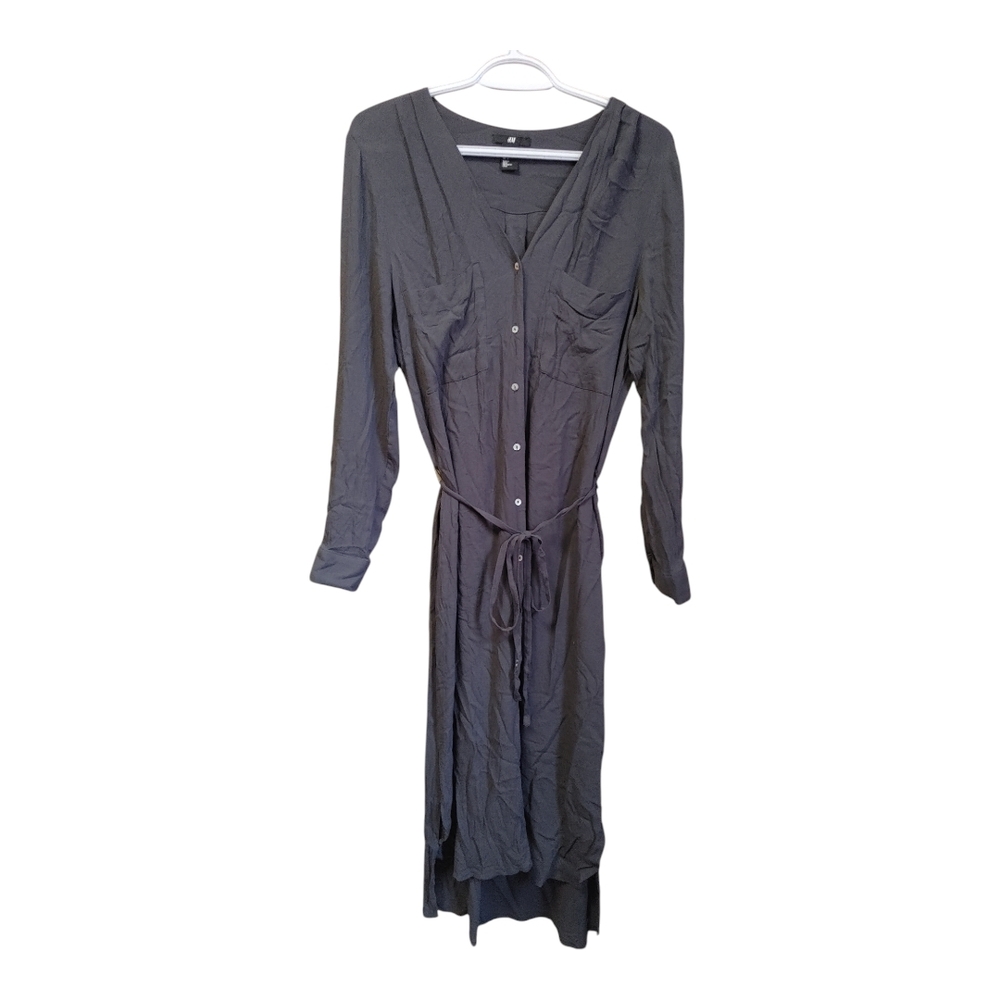 H&M Gray Buttoned Shirt Dress Midi Long Sleeve